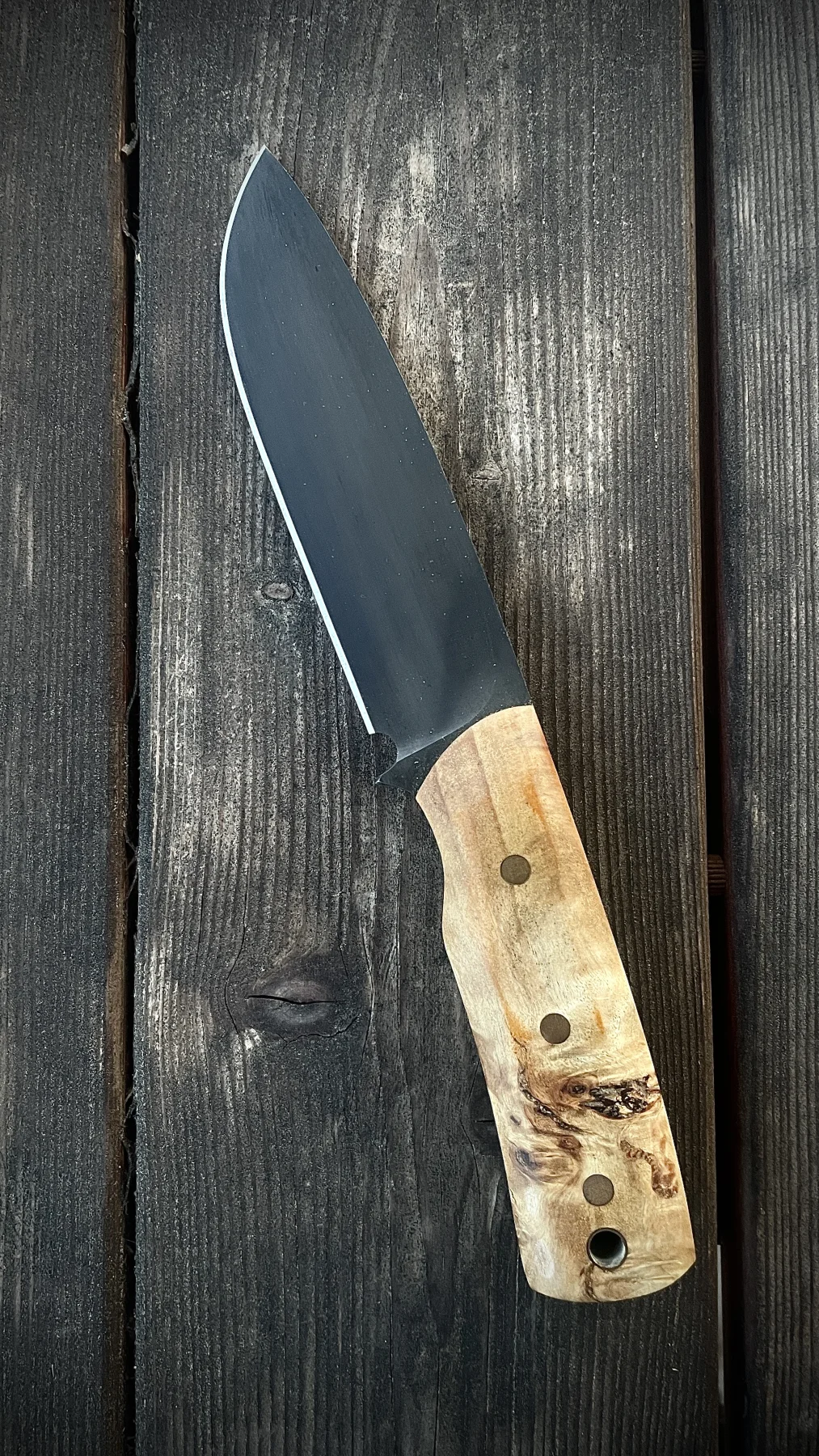 Stabilized Poplar Wolf handmade knife second view